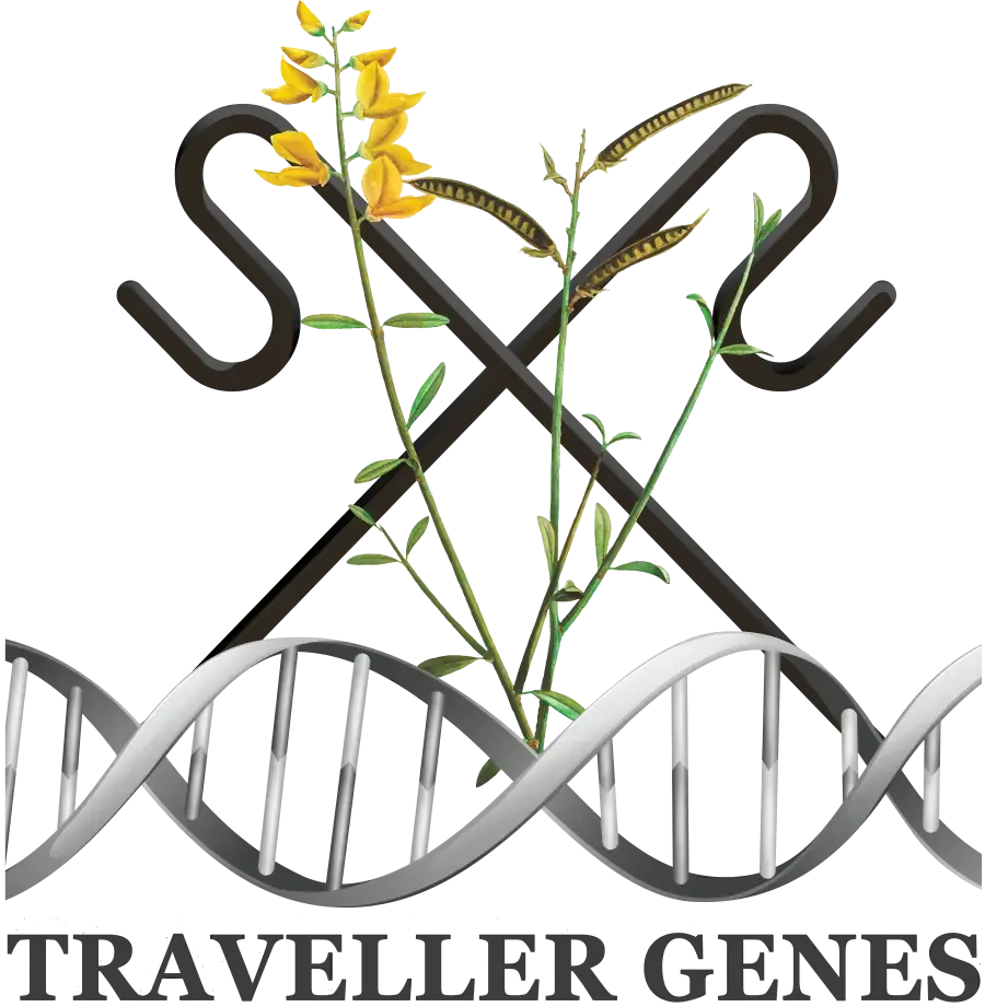 Traveller Genes Under a logo of DNA, with crops and handles emerging
