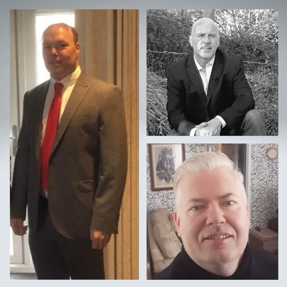 Grey background with one photo left and two right. Left: Gavin MacGregor. Top Right: Bernard Sweeney Bottom Right: Mo Marsh